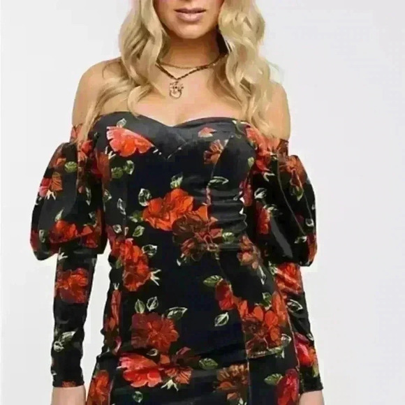 ASOS Dress Women’s Size 6 Floral Off Shoulder Mini - Picture 3 of 8